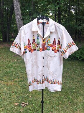 PALMWAVE “Tan Brew” Beer Hawaiian Aloha Men’s Shirt – Size L